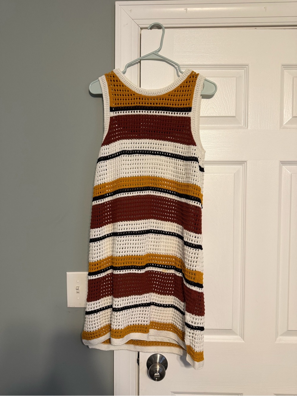 Women Knit Stripe Tank Dress - White, Mustard & Burgundy